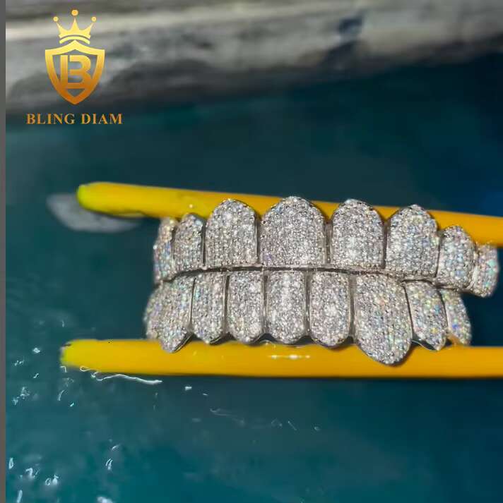 Custom Hip Hop Jewelry 3 Color 8 TOP and 8 Bottom Moissanite Grillz 925 Silver Iced Out Rapper Grillz Pass Diamond Tester