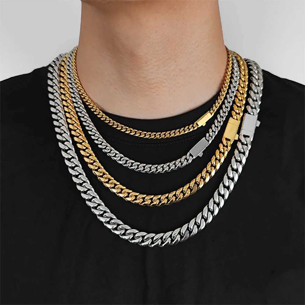 6mm 8mm 10mm 12mm Hip Hop Cuban Chain Necklace Fashion Jewelry Stainless Steel Chain Mens Gift Y250329