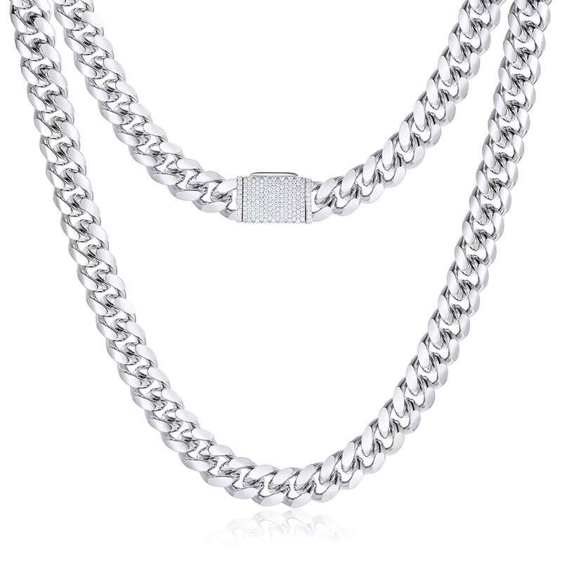 Non Tarnish Waterproof Jewelry Mens 12mm PVD Gold Plated Stainless Steel Iced Out Clasp Plain Miami Cuban Link Chain Necklace