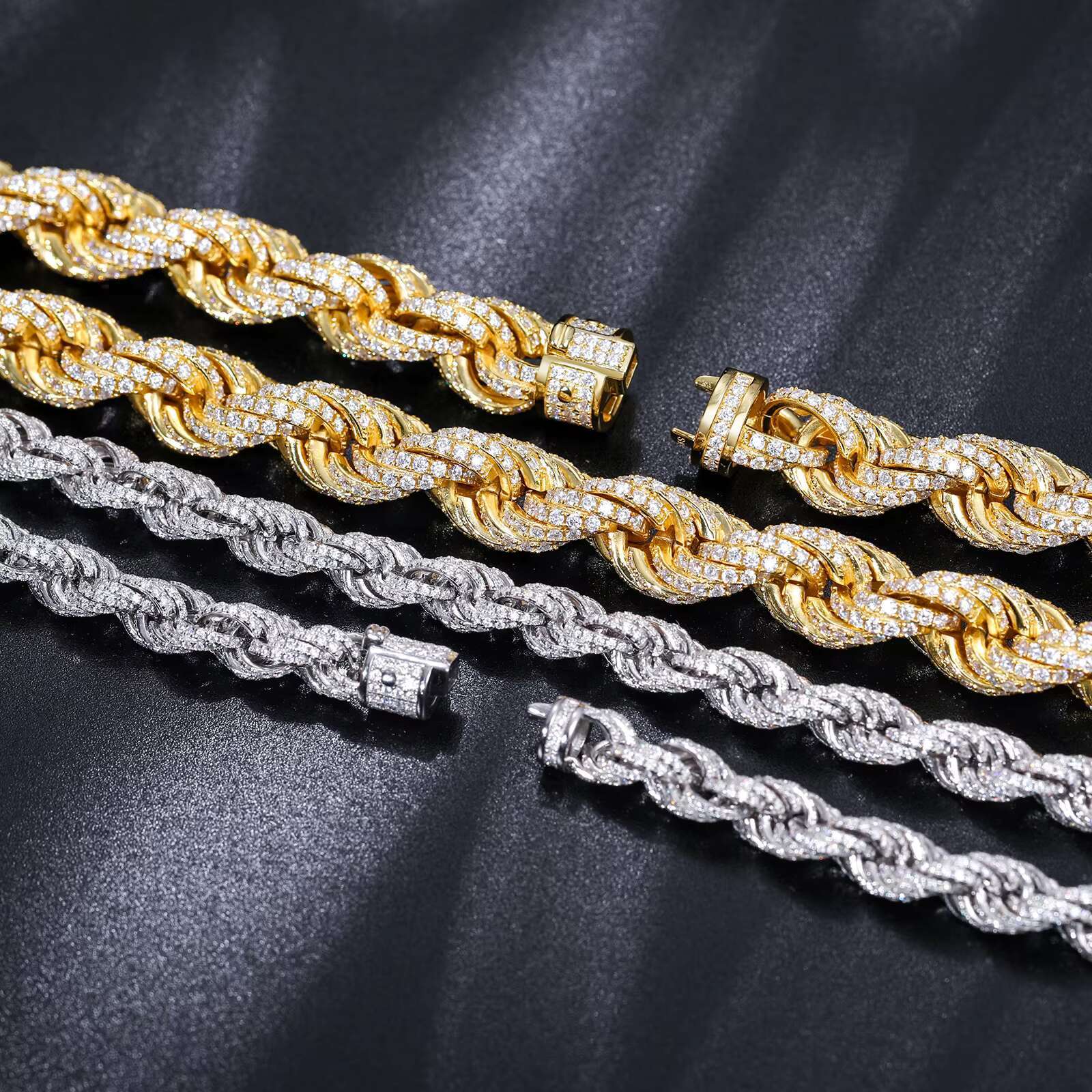 14mm VVS Moissanite Rope Chain Bracelet 925 Sterling Silver Mossanite Diamond Iced Out Mens Bracelet With GRA Certificate