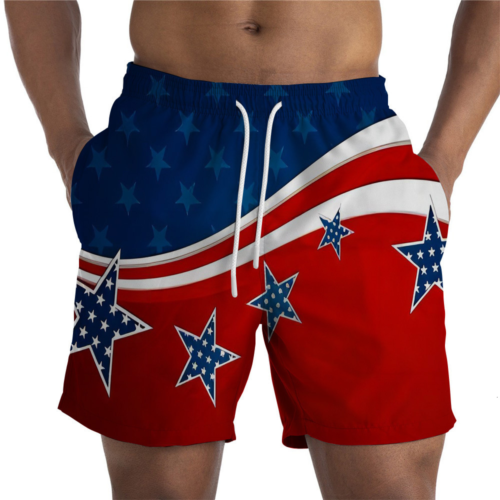Top quality Brand High Quality New Style Free Delivery Designer Bag Summer New Men's Independence Day Element 3D Digital Printed Shorts Loose Str