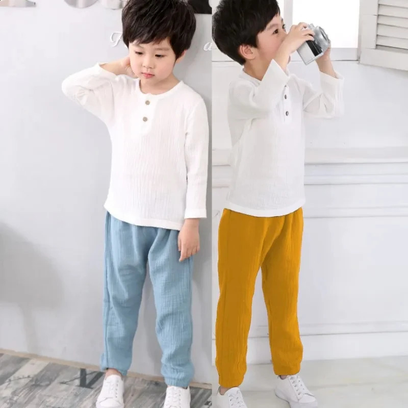 Childrens boy and girl clothing set party long sleeved baby shirt loose pants childrens 16Y spring summer plain weave 250325z