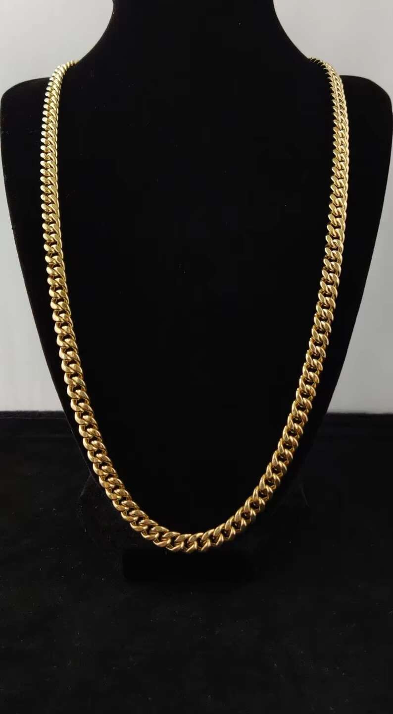 18k Real Gold Miami Cuban Link Chain Necklace 6.8mm Mans and Womens Gold Chain Fashion Jewelry Without Diamond Chain