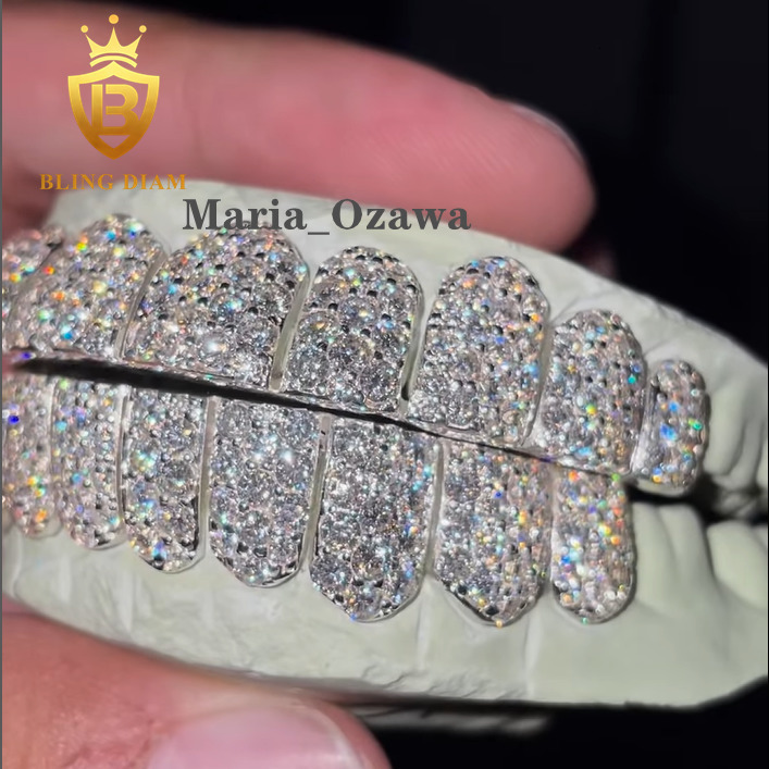 Custom Hip Hop Jewelry 3 Color 8 TOP and 8 Bottom Moissanite Grillz 925 Silver Iced Out Rapper Grillz Pass Diamond Tester