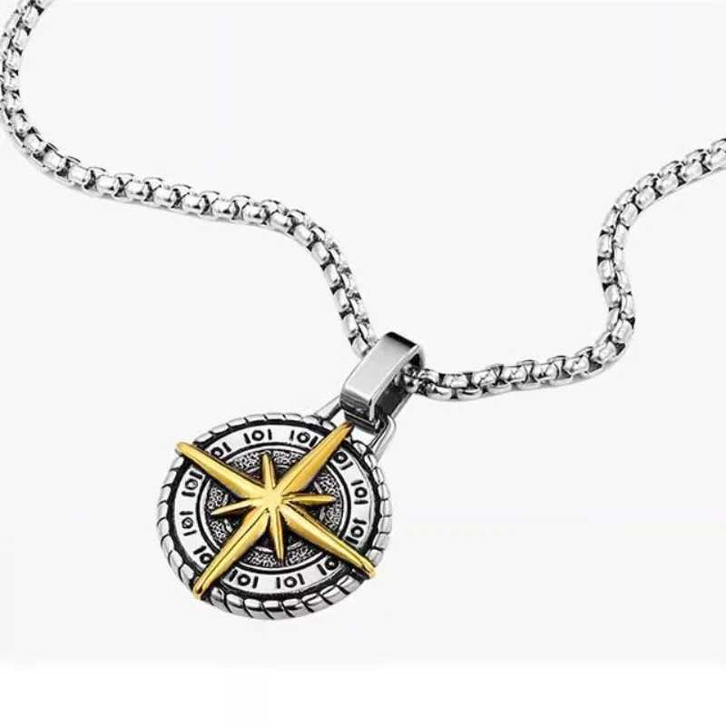 Popular Starlight circular brand necklace for men retro hip-hop compass pendant sweater chain punk jewelry accessories gifts Y250329
