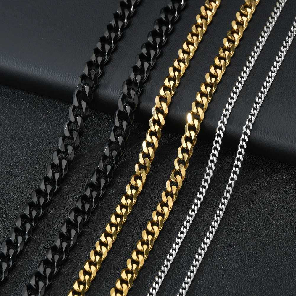 3/5/7mm Stainless Steel Cuban Chain Classic Punk Personalized Jewelry Simple Fashion Hip Hop Couple Necklace Y250329