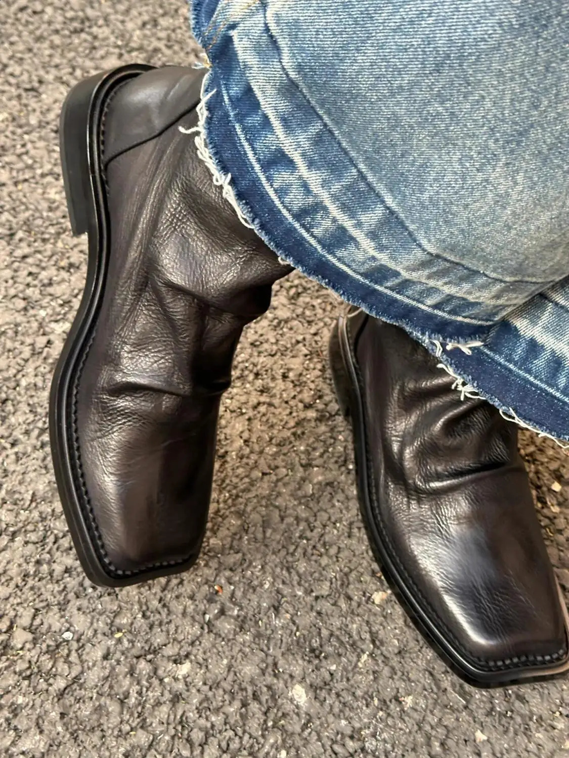Zipper explosion helps square head trendy mens leather casual British style platform Chelsea boots 250326