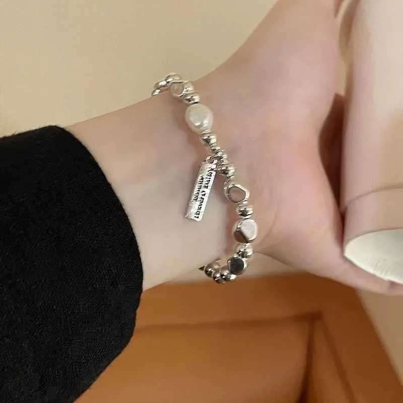 925 Sterling Silver Pearl Bracelets for Women Trend Korean Irregular Luxury Silver Bead Chain Bracelets Party Jewelry Gift Z250329