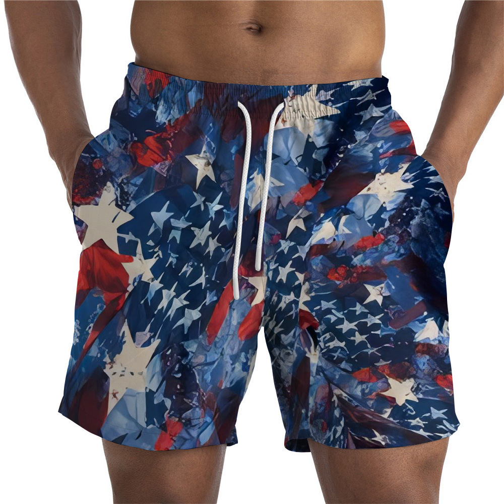 Top quality Brand High Quality New Style Free Delivery Designer Bag Summer New Men's Independence Day Element 3D Digital Printed Shorts Loose Str