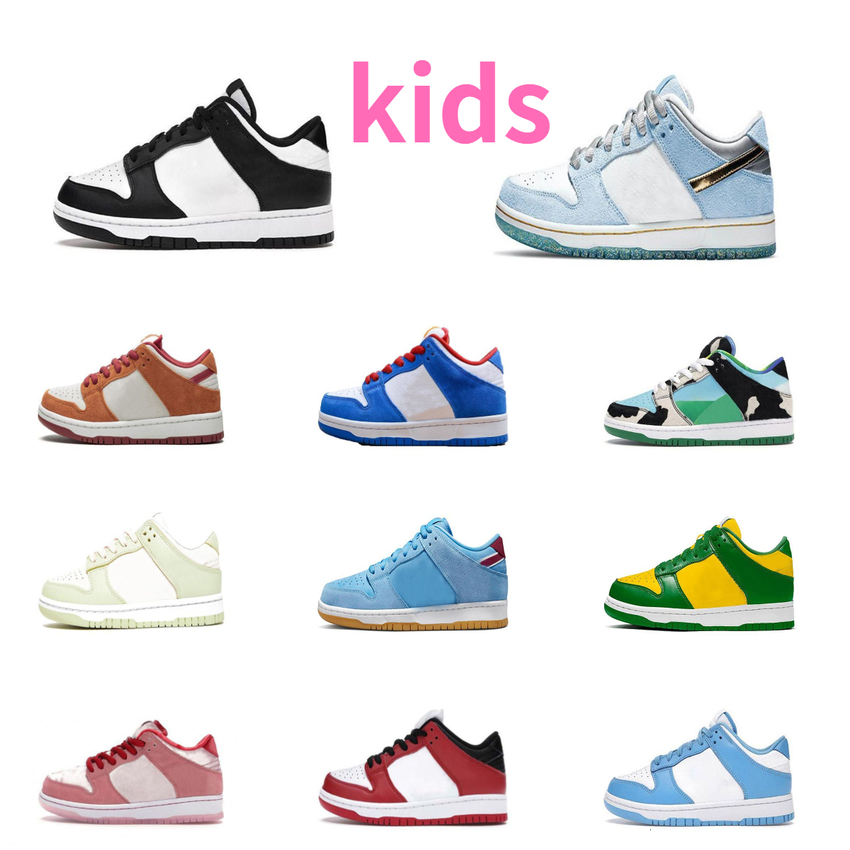 Trainer Low Kids Casual Shoes Girls Boys Sports Baby Designer CHUNKY Black White UNC Sean Cliver Bred Chicago Kentucky Camo Kentucky Tennis Outdoor Sneakers M558