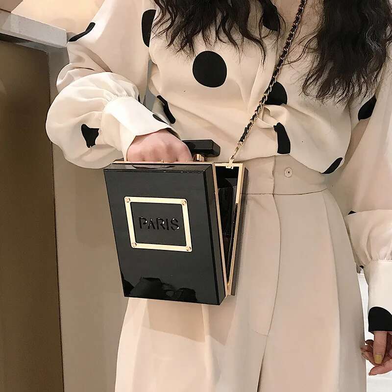 Dinner Bag Black/Transparent Bags Acrylic Perfume Bottle Lacquer Women's Hard Shell Shoulder Chain Box