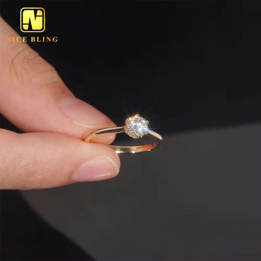 6Prong Pass Diamond Tester 14K Real Gold Diamond Ring Women Round Cut Moissanite Engagement Rings for Women