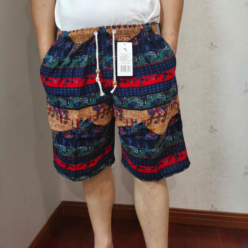 New Style Free Delivery Designer Bag Printed beach pants for men, casual 5-point long ethnic style, elephant color, drifting cotton and linen shorts, 
