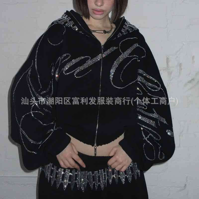 Spring And Autumn New Hip Hop Personalized Street Hoodie Set, Hot Diamond Hoodie, Sweatpants, American Style
