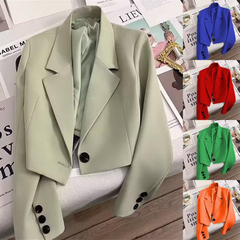 K329Chic Student Fashion: Emerald Green Petite Size Women's Short Suit Jacket for Spring and Fall