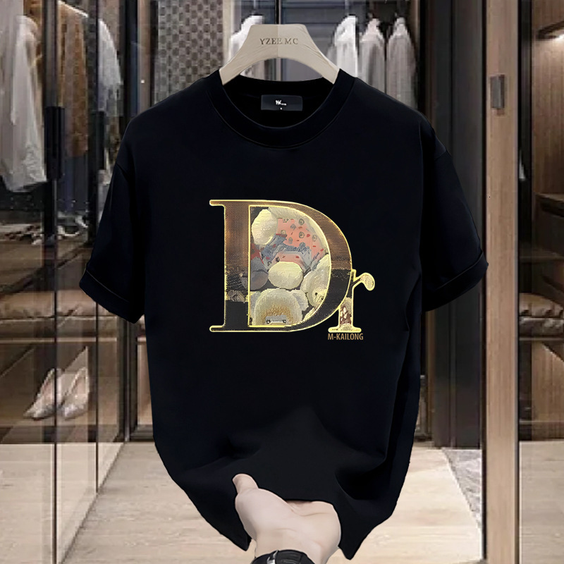 Printed summer new combed cotton short sleeved trendy T-shirt versatile ins men's loose round neck top