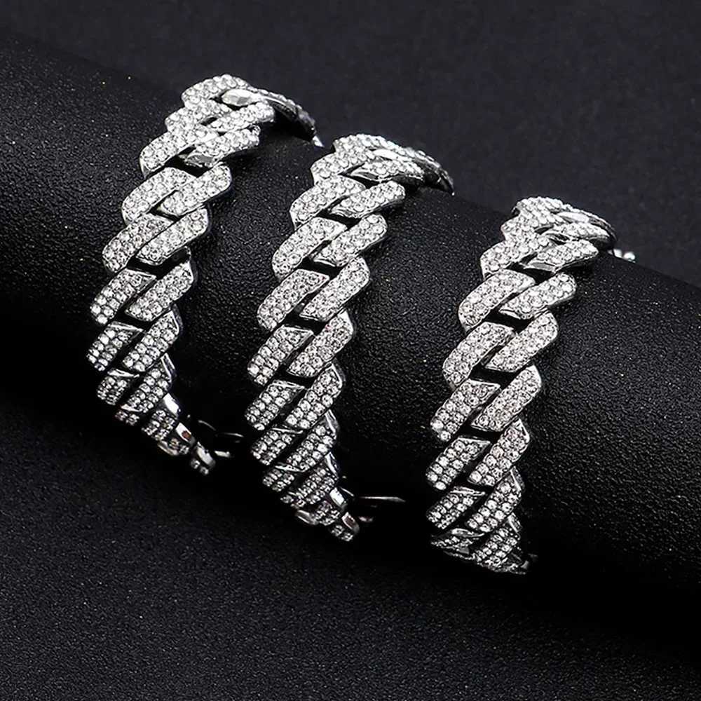 Hip Hop Shining 13MM Cuban Link Chain Necklace/Bracelet Silver Water Diamond Ice Out Cuban Chain Punk Jewelry Necklace Gift Y250329