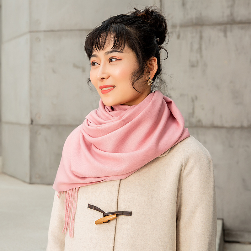 K265 Imitation cashmere scarf brushed solid color thick long scarf autumn and winter no pilling tassel shawl female factory direct sales new style