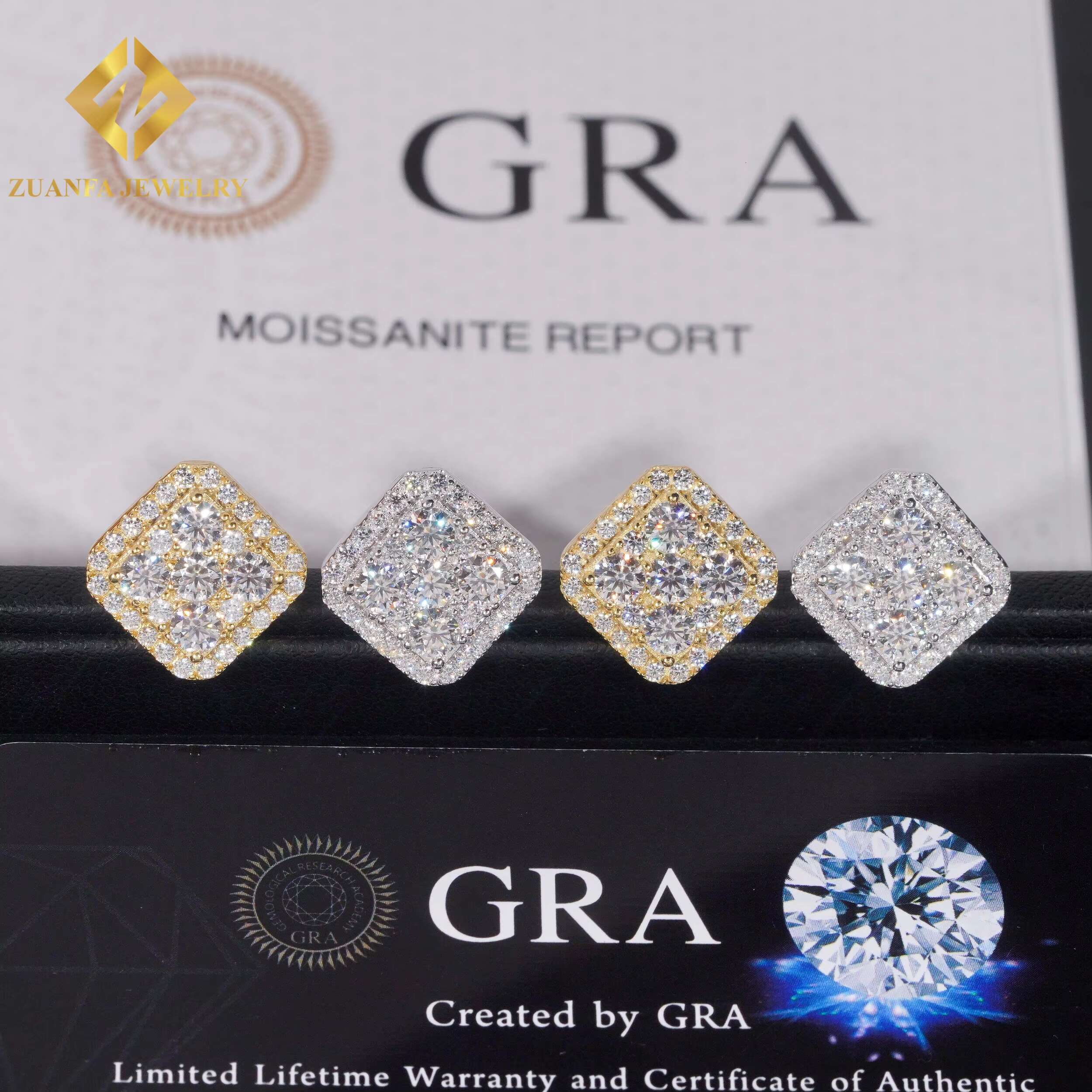Big Luxury Iced Out Square Hip Hop Moissanite Diamond Mens Earring 925 Sterling Silver Earrings for Men