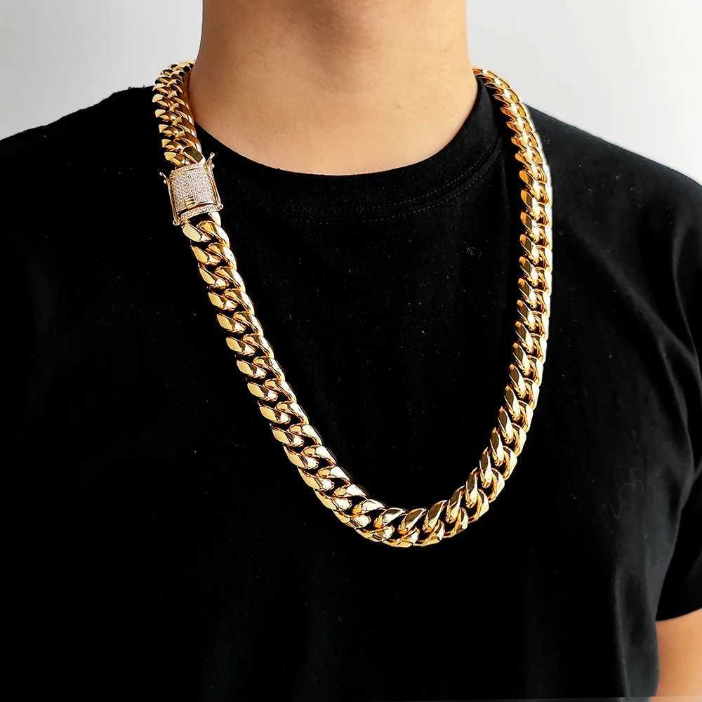 6/8/10/12/14/16MM High Quality Stainless Steel Miami Cuban Chain Hip Hop 18K Gold Plated Cuban Chain Necklace Y250329