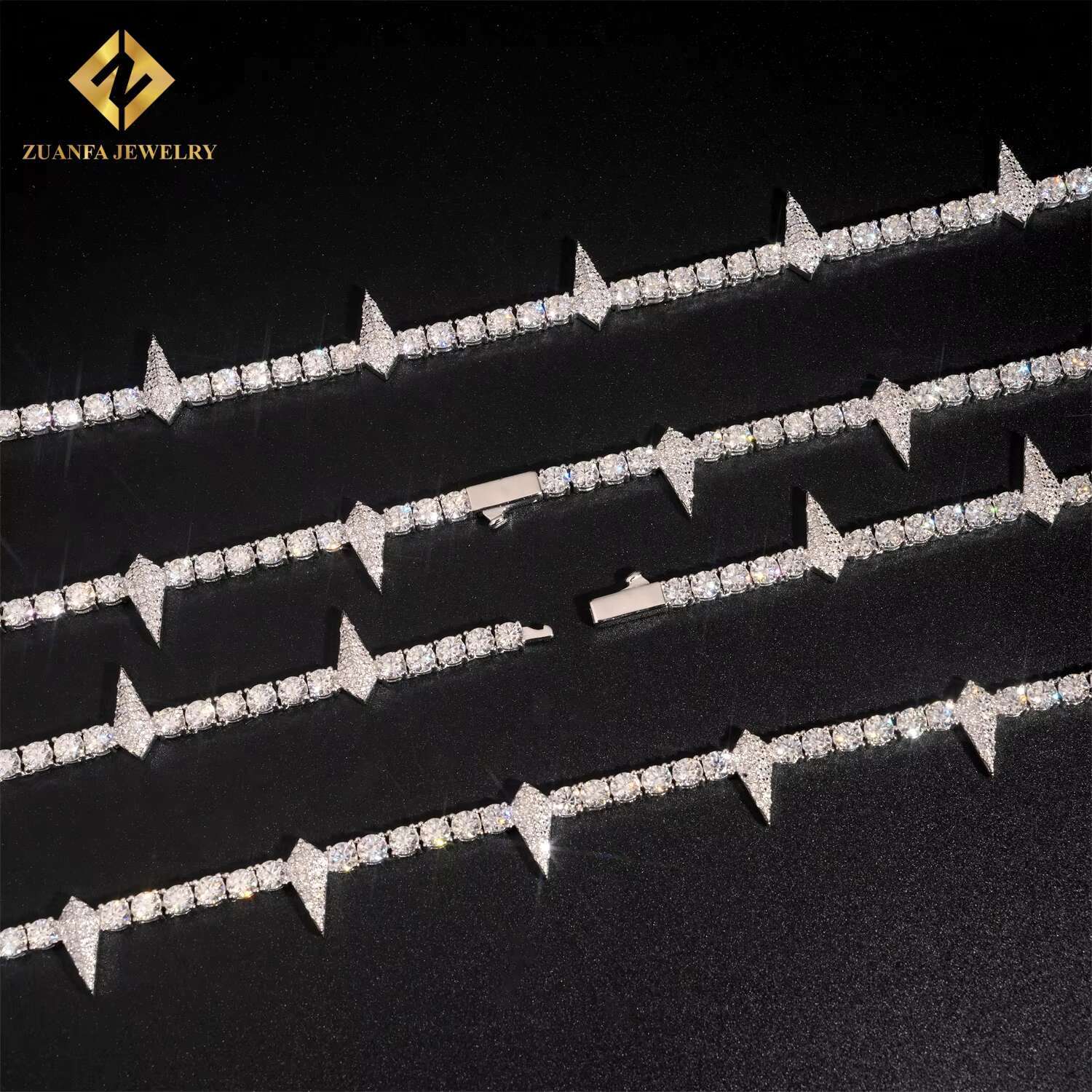 Pass Diamond Tester New Iced Out Hip Hop Jewelry 4MM Pointed Tennis Chain 925 Silver VVS Moissanite Diamond Tennis Necklace