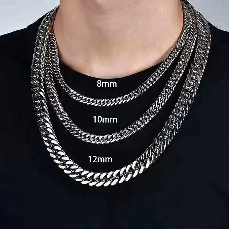 HNSP 316L Stainless Steel Cuban Chain Necklace Mens 7MM-15MM Thick Long Chain Mens Necklace Hip Hop Jewelry Accessories Y250329