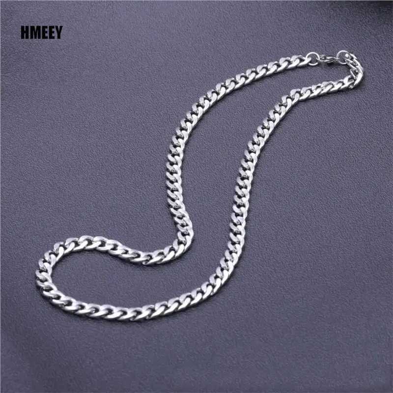 Hmey Stainless Steel Chain Necklace Long Hip Hop Mens Necklace Fashion Jewelry Gift Accessories Silver Necklace Y250329