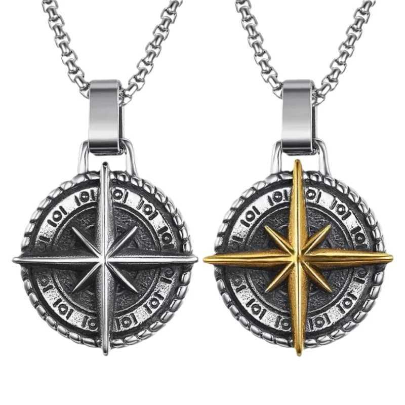 Popular Starlight circular brand necklace for men retro hip-hop compass pendant sweater chain punk jewelry accessories gifts Y250329