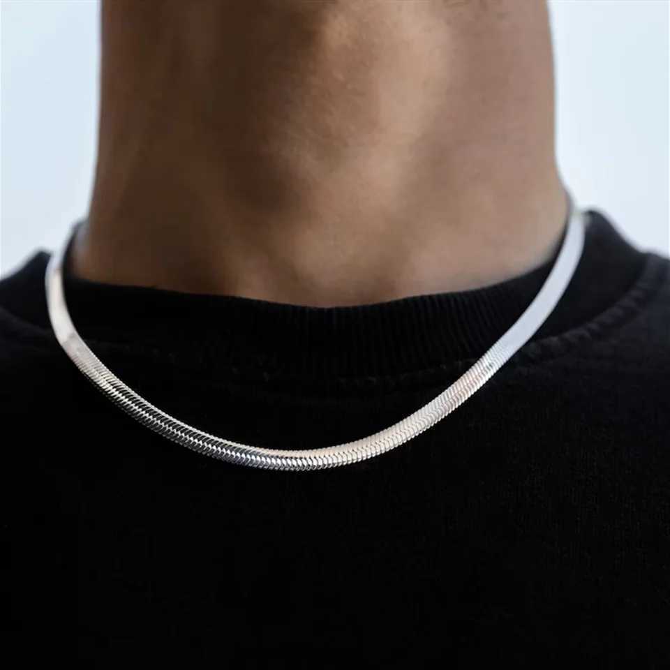 Mens Hip Hop Snake Chain Necklace New Fashion Stainless Steel Silver Necklace Jewelry Accessories Party Gifts Y250329
