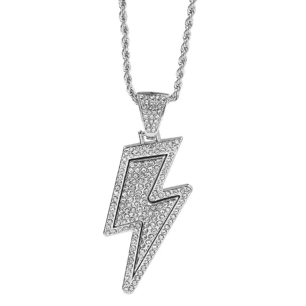 New hip-hop high-end sparkling lightning rhinestone pendant necklace womens fashion party jewelry gift Y250329