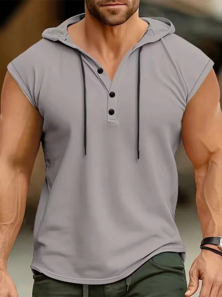 Summer Mens Tank Top Europe And The United States Mens Hooded Jumper Men Casual Sports Thin Breathable Sleeveless Vest Tops 250324