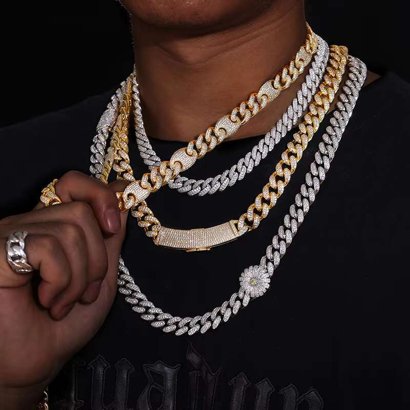 Direct Factory Price Iced Out 10mm Gold Plated 925 Sterling Silver VVS Moissanite Diamond Miami Cuban Lin Chain Necklace