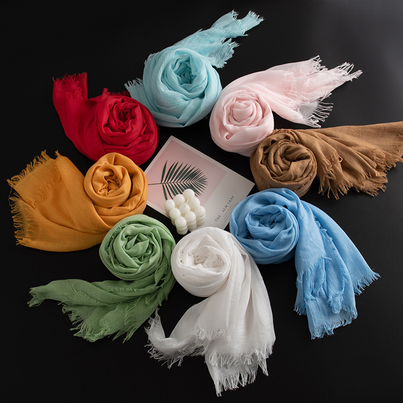K261 Cross-border spring new Korean version of pure color imitation silk long scarf women's fashion commuting scarf sunscreen gauze shawl