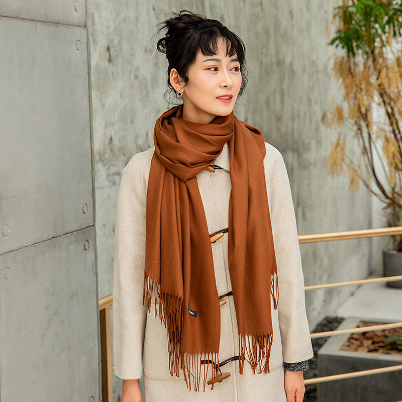 K265 Imitation cashmere scarf brushed solid color thick long scarf autumn and winter no pilling tassel shawl female factory direct sales new style