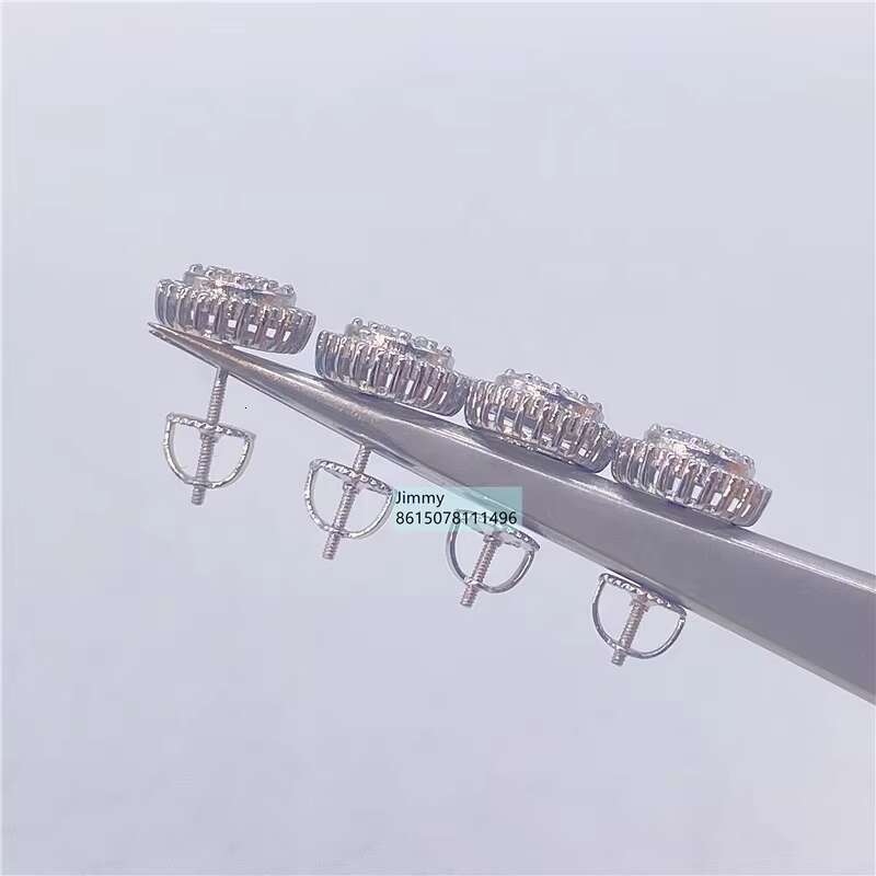 Best Selling Rappe Stock Wholesale Price 925 Silver Iced Out Jewelry Vvs Moissanite Diamond Round Shape Men Stud Earrings