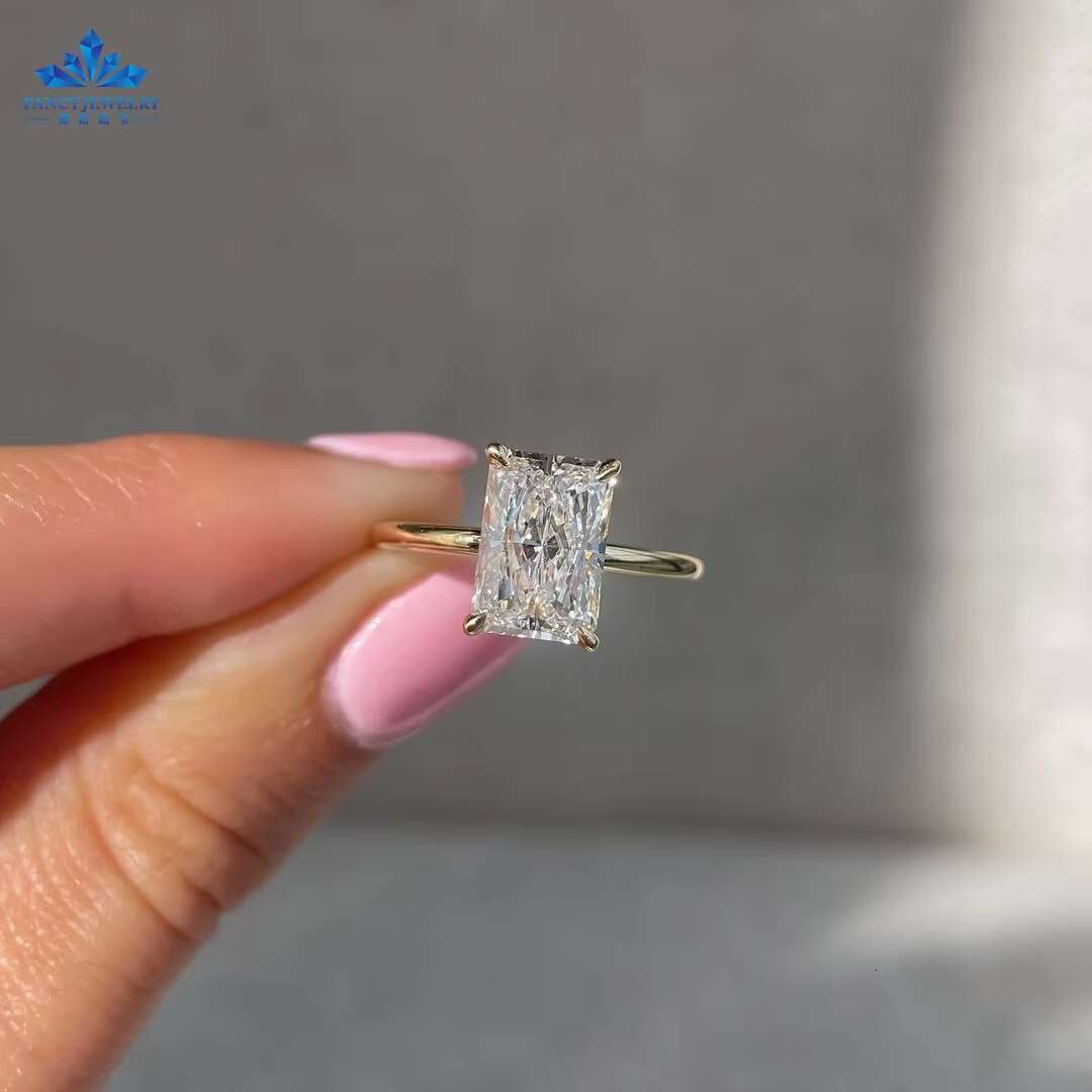 2CT Radiant Colorless Moissanite Rings Women Engagement Anniversary Gift 14K White Gold Moissanite Wedding Promise Ring