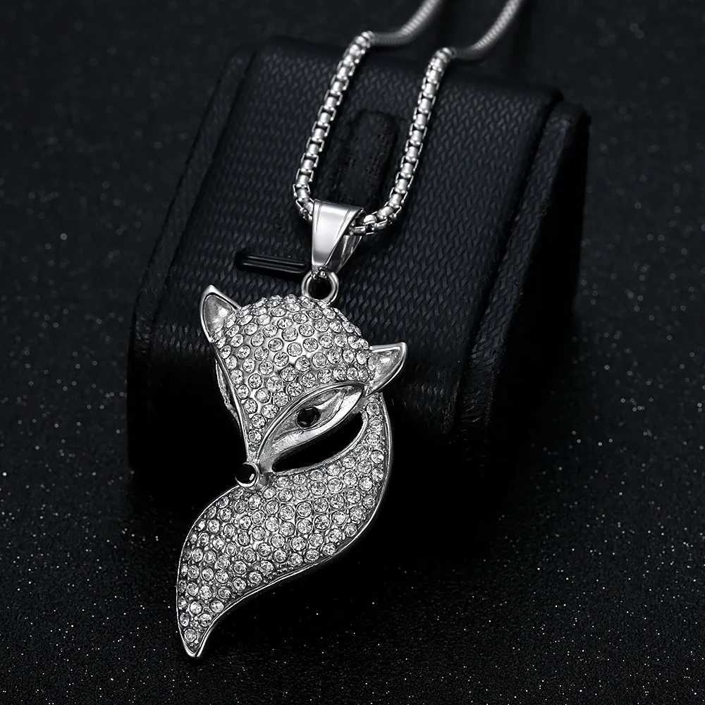 BAECYT Rock Hip-Hop Stainless Steel Chain Zircon Fox Pendant Necklace For Women Punk Jewelry Animal Female Anniversary Gifts Y250329