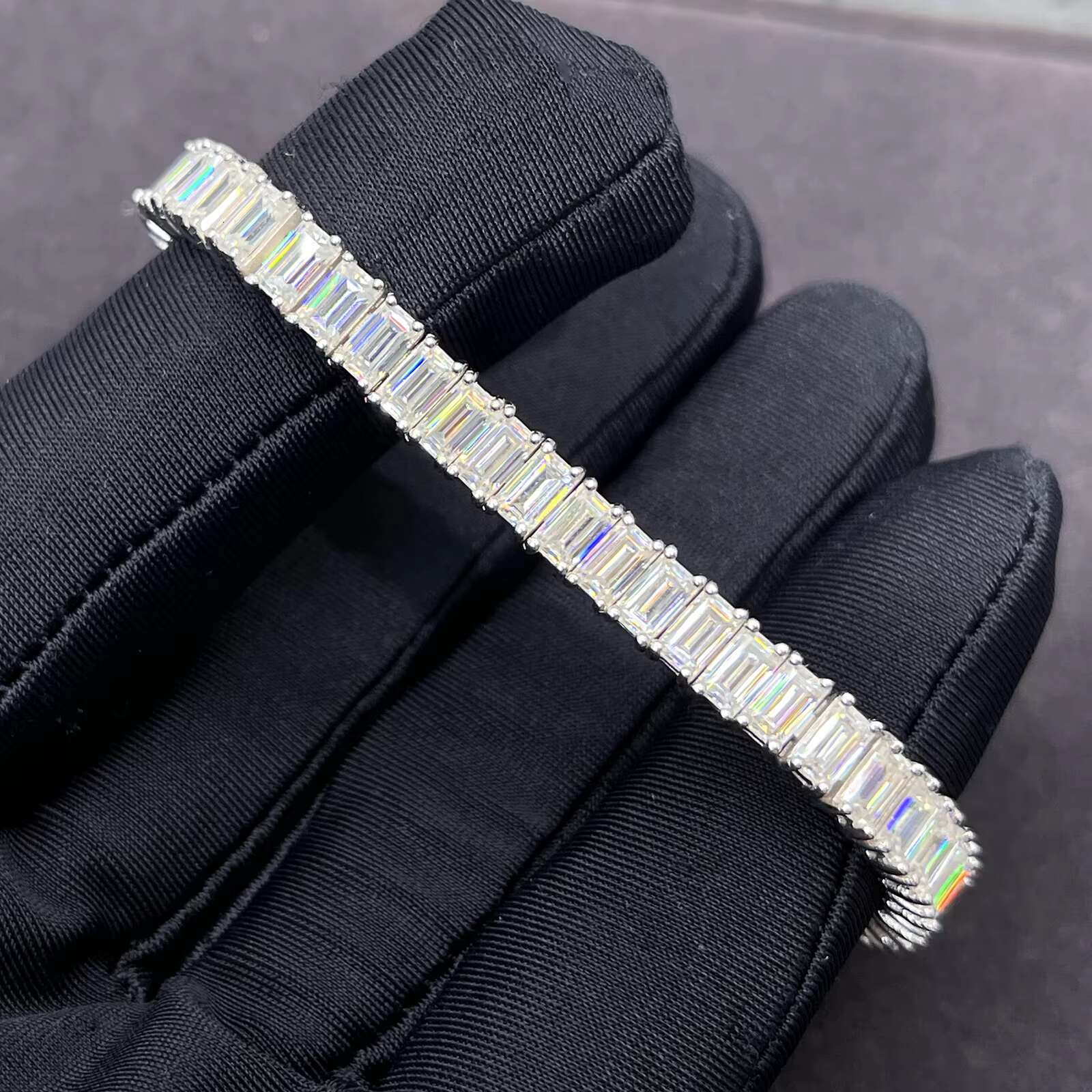 Pass Diamond Tester 5mm3mm 26ct Baguette Moissanite Tennis Bracelet 925 Sterling Silver Fine Jewelry Eternity Bracelet Women