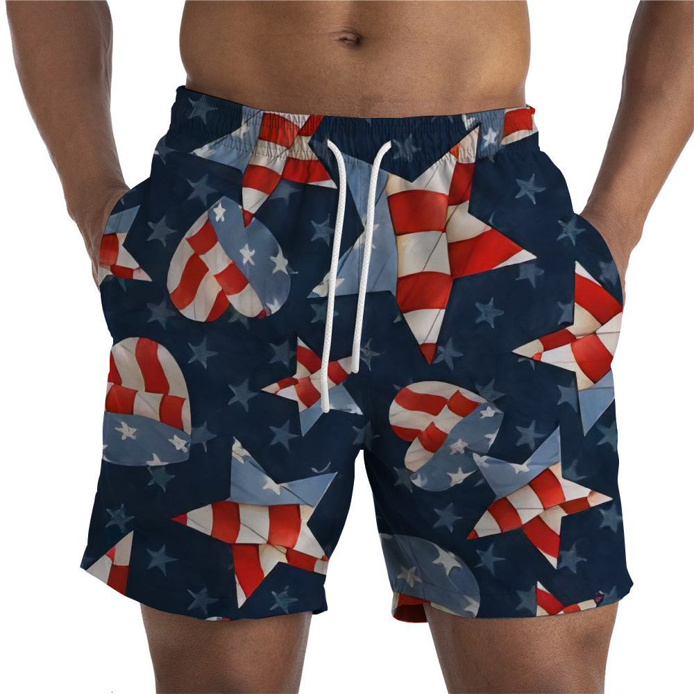 Top quality Brand High Quality New Style Free Delivery Designer Bag Summer New Men's Independence Day Element 3D Digital Printed Shorts Loose Str