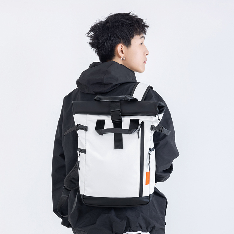 Men's street trend travel backpack Fashion outdoor sports backpack folding roll mouth leisure bag 2025s hot