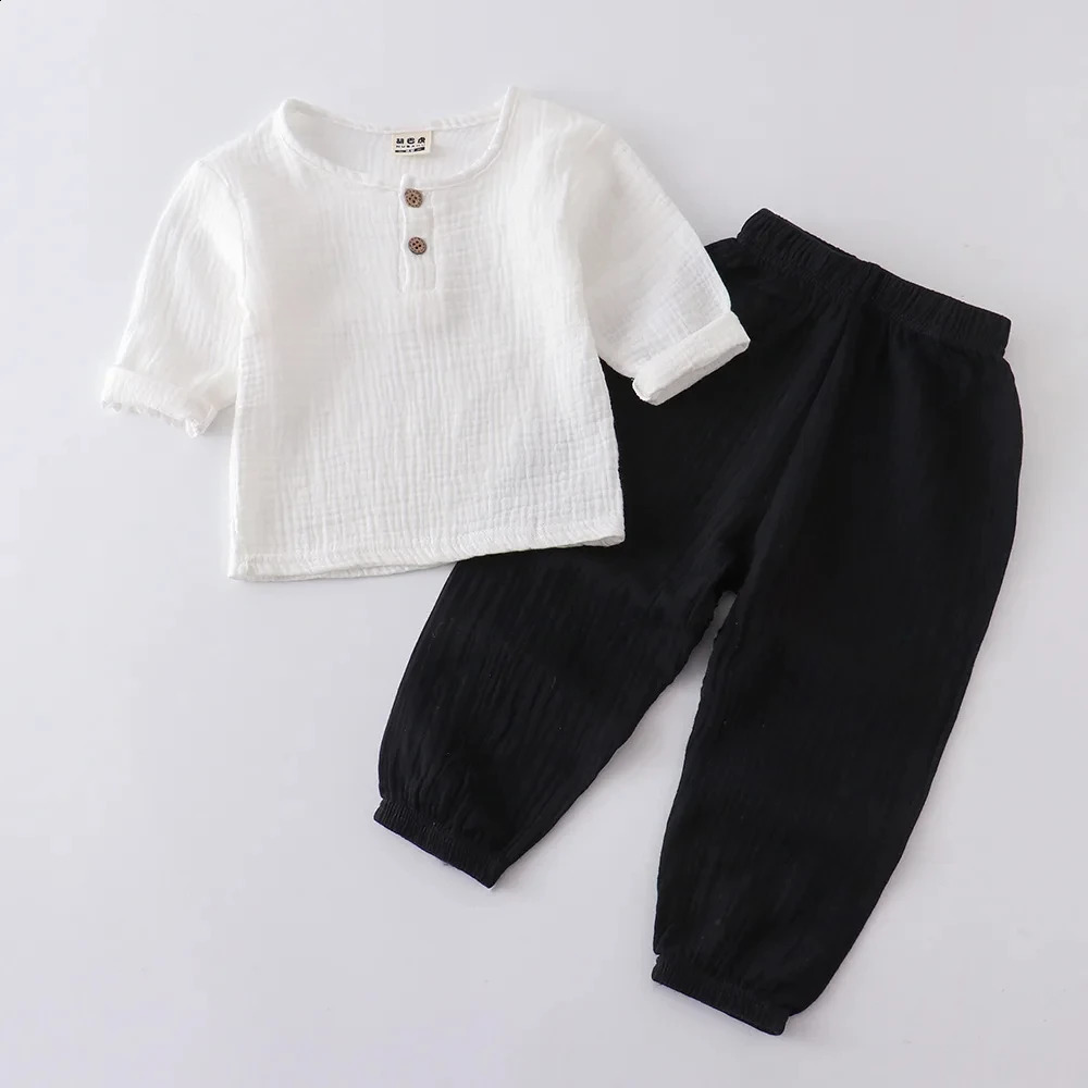 Childrens boy and girl clothing set party long sleeved baby shirt loose pants childrens 16Y spring summer plain weave 250325z