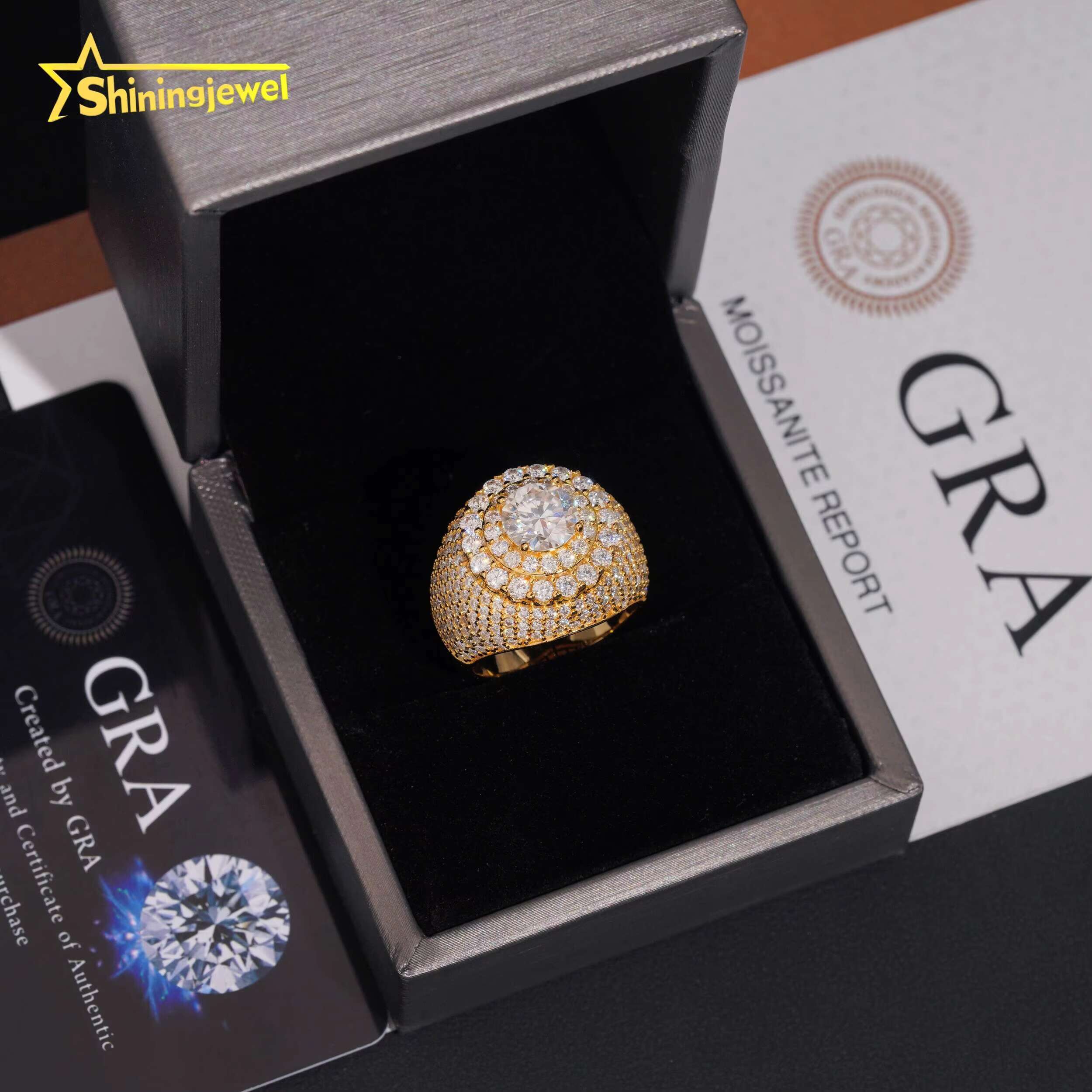 Hot Sale High Quality Moissanite VVS Pass Diamond Test 925 Sliver Gold Plated Hip Hop Mens Moissanite Diamond Rings