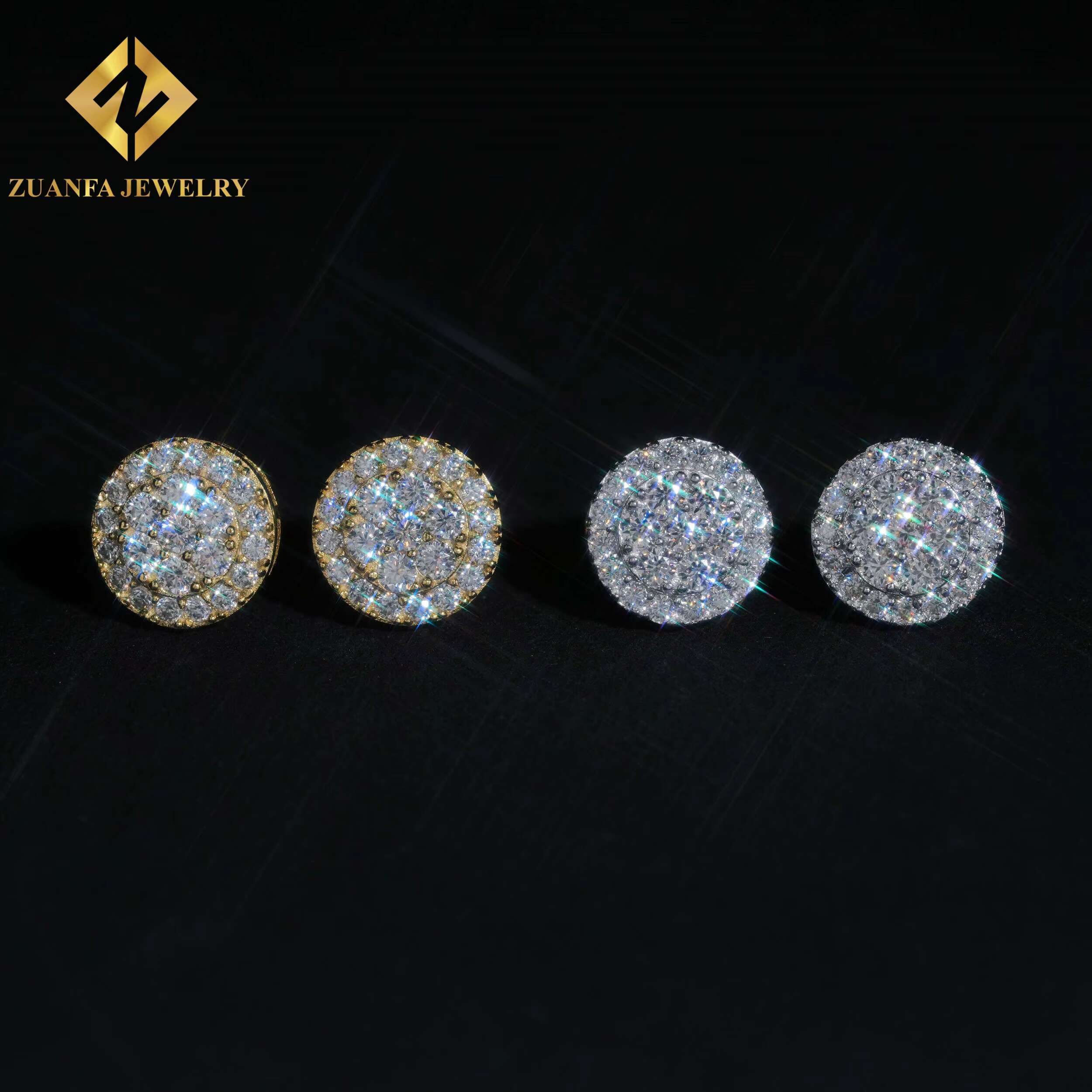 Round Shape Cluster Diamond Studs 925 Sterling Silver VVS Moissanite Earring Fashion Hip Hop 9.7mm Women Earrings