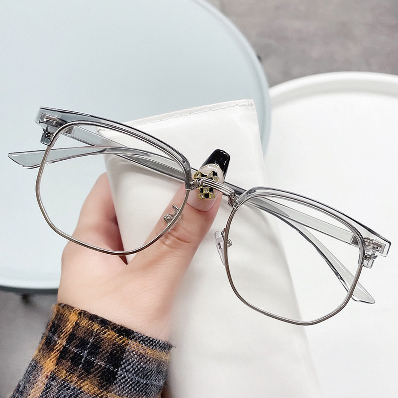 Retro eyebrow models can be fitted with myopia glasses frame men's business half-rim anti-blue light glasses frame plain myopia glasses female