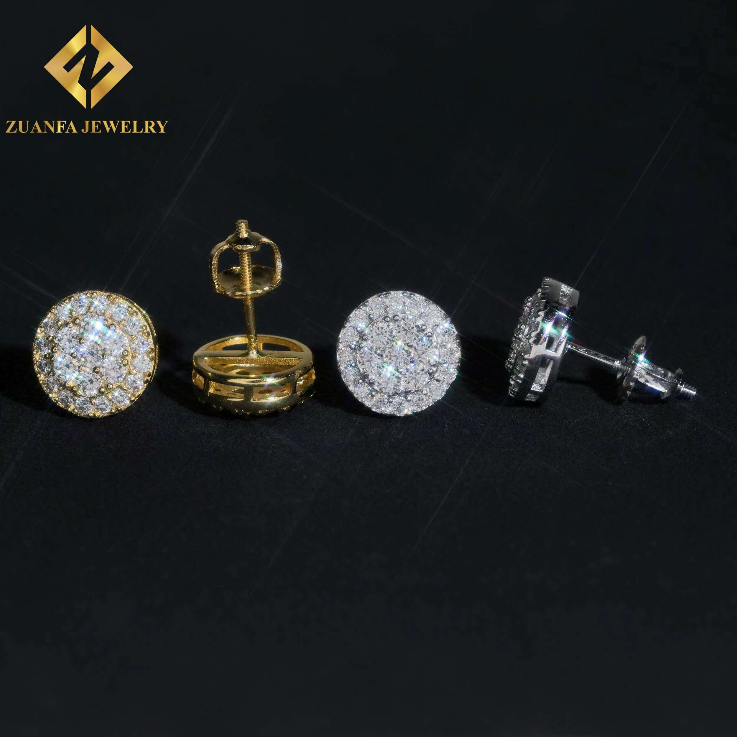 Round Shape Cluster Diamond Studs 925 Sterling Silver VVS Moissanite Earring Fashion Hip Hop 9.7mm Women Earrings