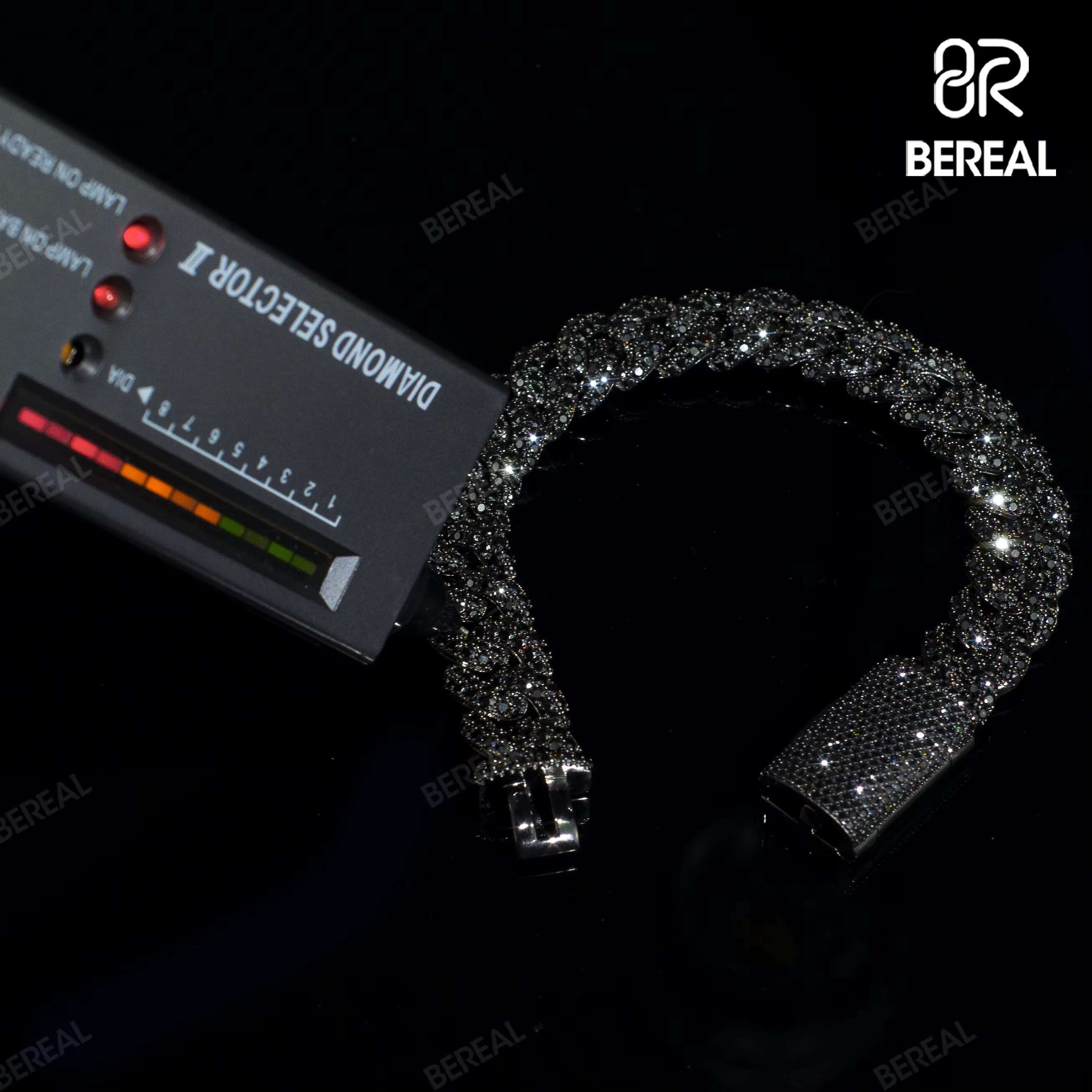 New Design 14MM Black Moissanite Cuban Chain Necklace High Quality Round Brilliant Cut Diamond 925 Silver Link Bracelet