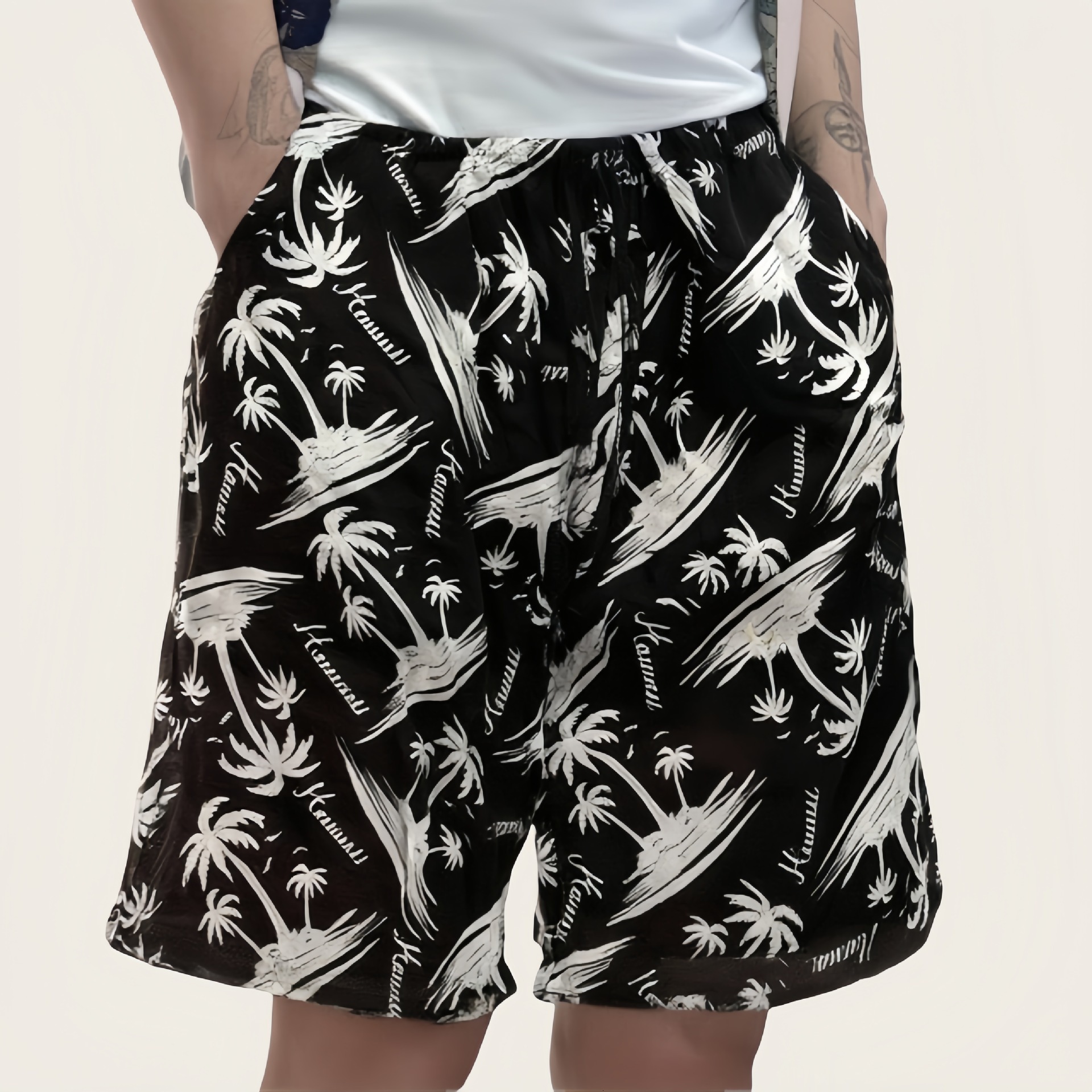 New Style Free Delivery Designer Bag Hawaiian Style Thin Cotton Silk Large With Printed Coconut Tree Beach Pants Vacation Sports, Quick Drying Loose S