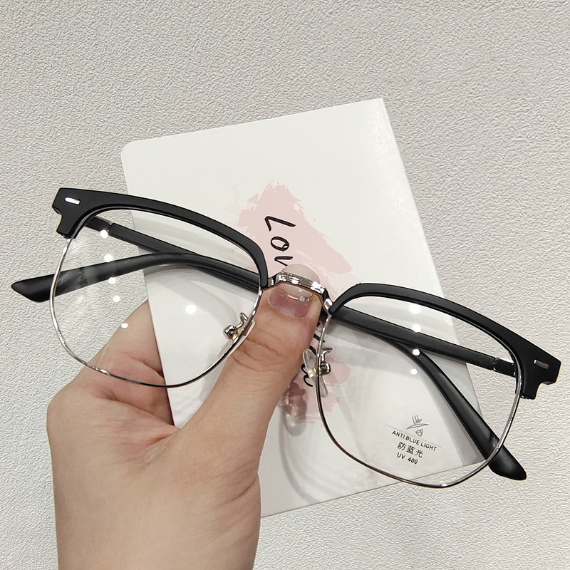 Retro eyebrow models can be fitted with myopia glasses frame men's business half-rim anti-blue light glasses frame plain myopia glasses female