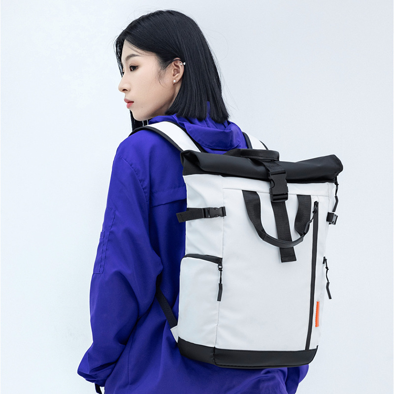 Men's street trend travel backpack Fashion outdoor sports backpack folding roll mouth leisure bag 2025