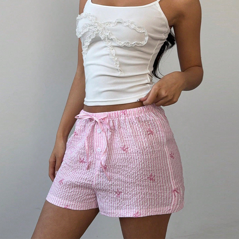 Top quality Brand High Quality New Style Free Delivery Designer Bag Sexy pink shorts 2025 summer vacation style beach polyester wide leg hot pants for